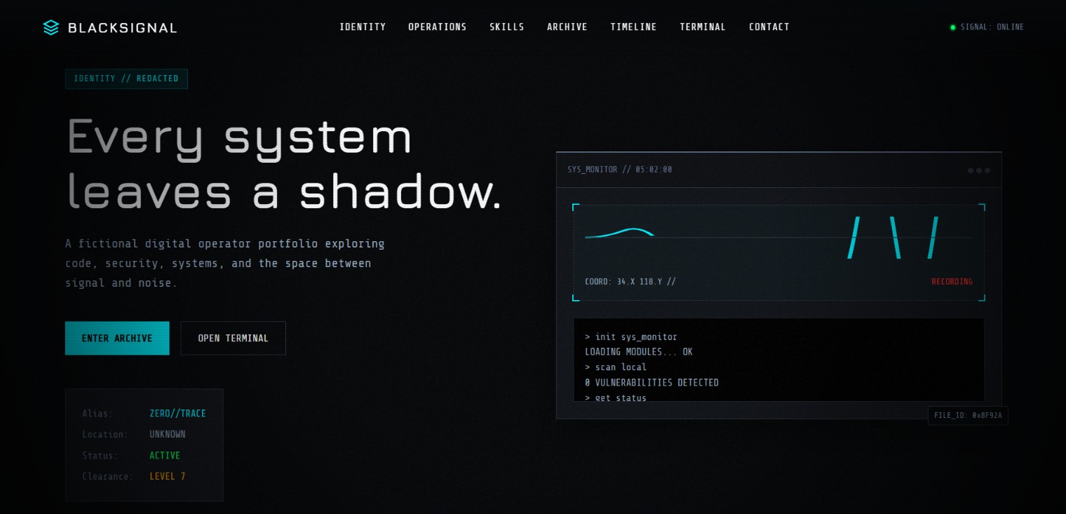 BlackSignal — Cinematic Hacker Portfolio