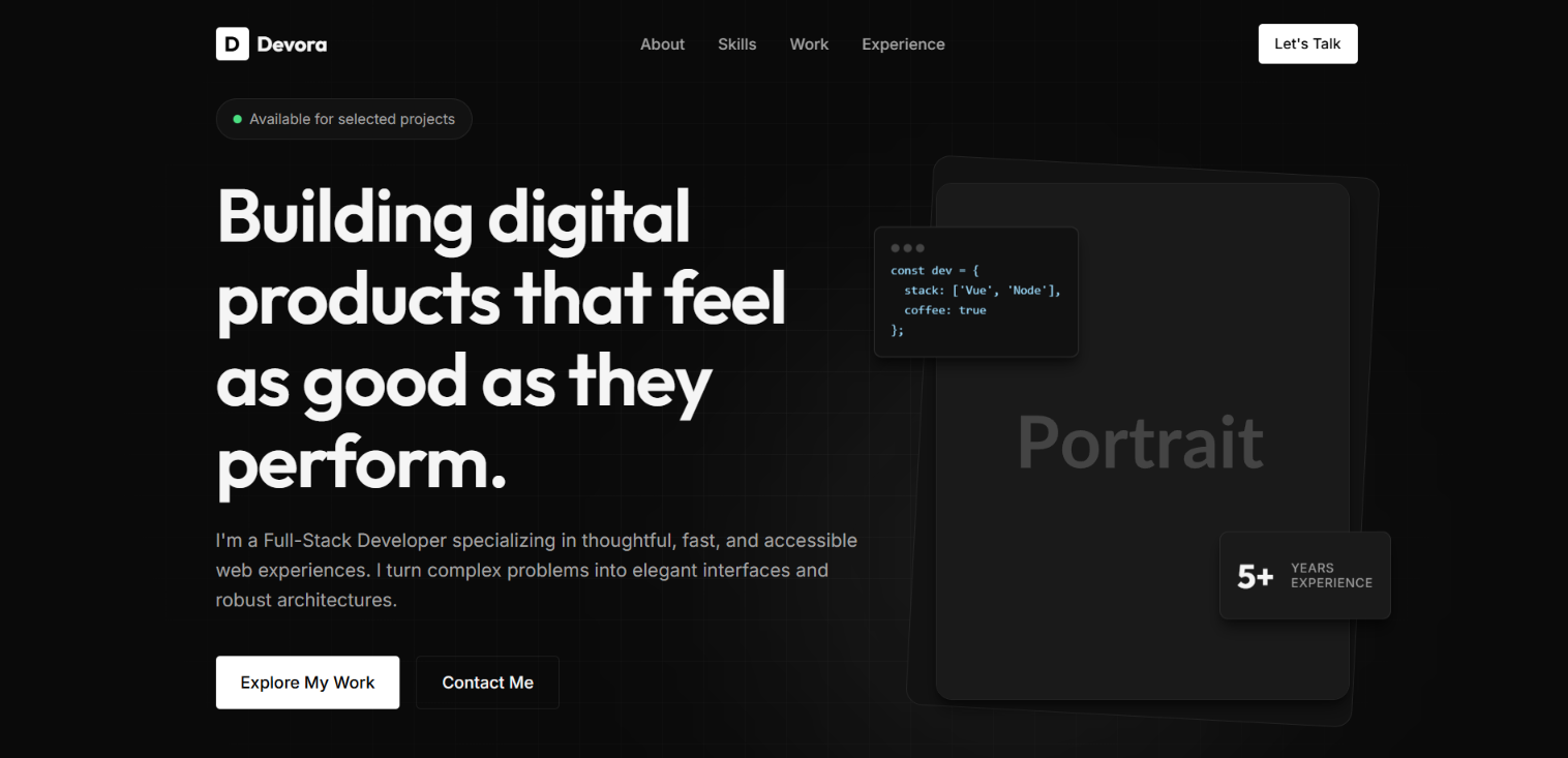 Devora Modern Developer Portfolio