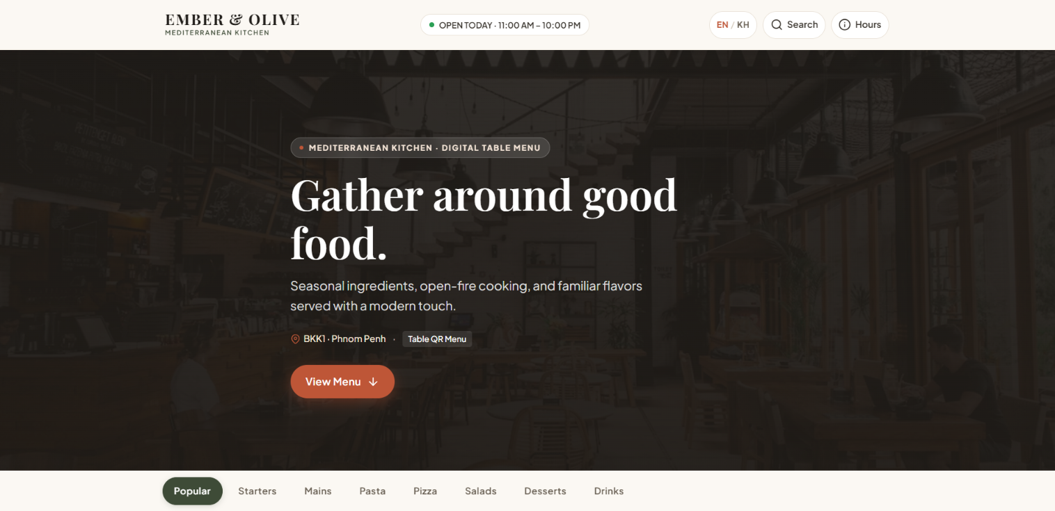 Ember & Olive — Restaurant Menu