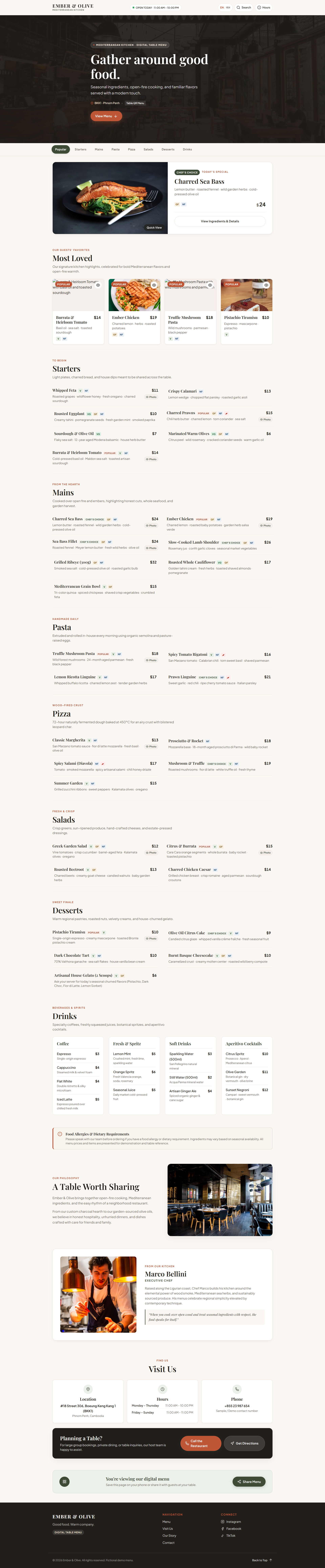Ember & Olive — Restaurant Menu example